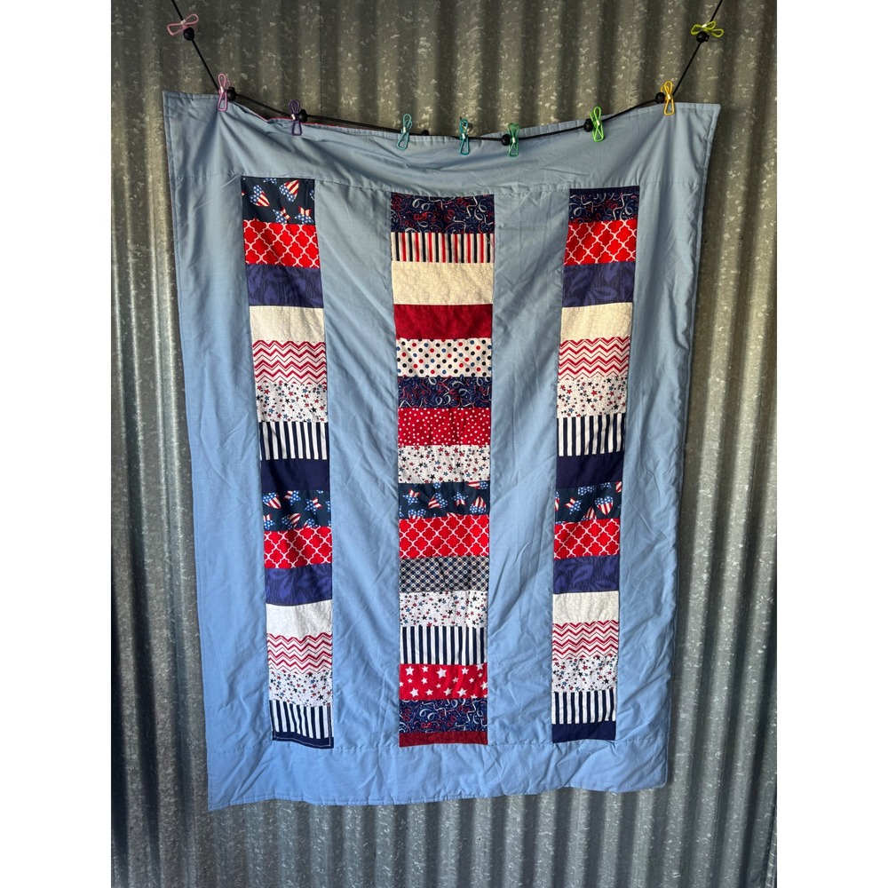 Santa Rosa Quilt Guild Patriotic Americana Patchwork Quilt 39x52 Blue Red White